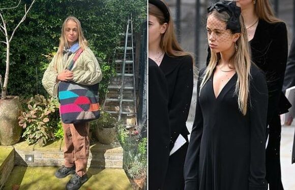 Amelia Windsor relaxes after attending the Queen's funeral