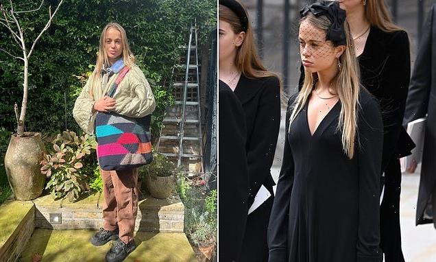 Amelia Windsor relaxes after attending the Queen's funeral
