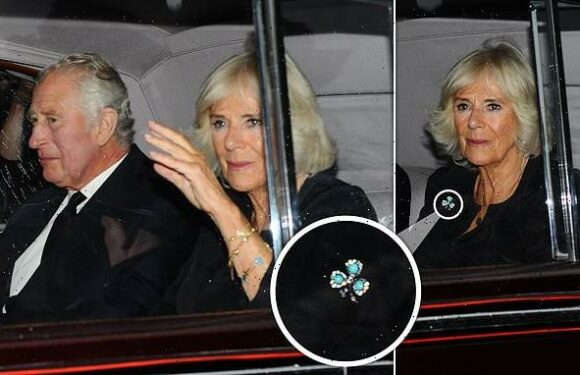 Camilla wears special brooch to receive the Queen's coffin