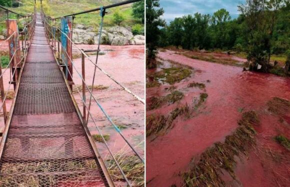 Chilling moment Ukraine river turns blood RED a day after Russia blitzed dam in bid to drown civilians | The Sun