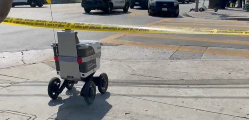 Food delivery robot barges through police shooting crime scene to deliver snacks