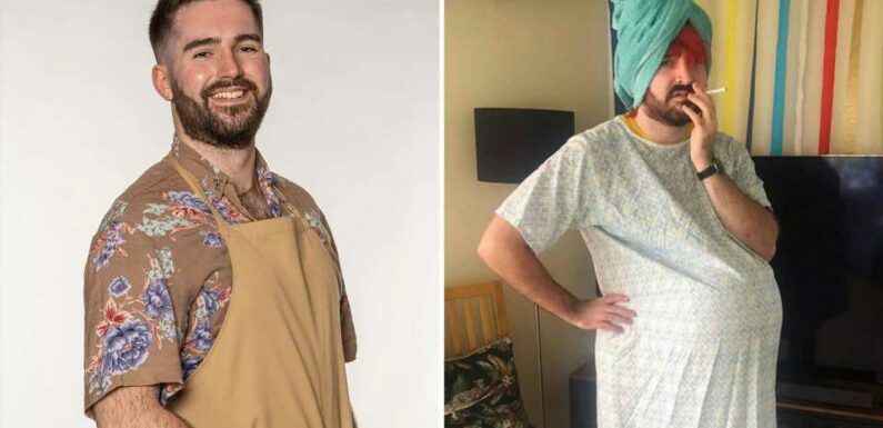 GBBO contestant James looks worlds away from the tent as he transforms into pregnant woman for fancy dress party | The Sun