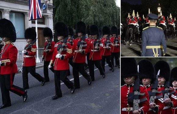 Grenadier Guards rehearse ahead of Queen's funeral on Monday