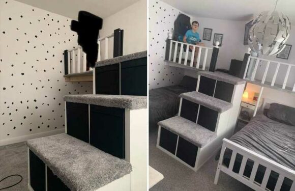 I'm a single mum-of-4 and I made an epic 'gaming loft' in my kids' small bedroom using old decking and fence panels | The Sun
