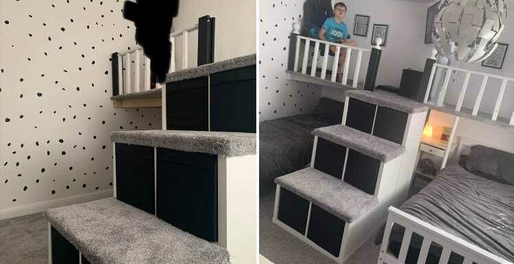 I'm a single mum-of-4 and I made an epic 'gaming loft' in my kids' small bedroom using old decking and fence panels | The Sun
