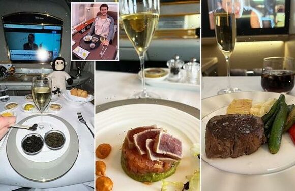 Jet-setter, 33, shows 15 years of first class meals from 2,000 flights