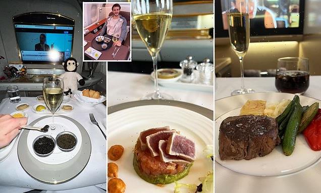 Jet-setter, 33, shows 15 years of first class meals from 2,000 flights