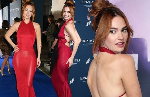 Lily James is the epitome of chic in a red gown at the Luminous Gala