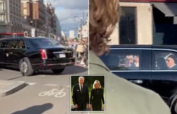Moment Biden's Beast gets snarled up in London's roads