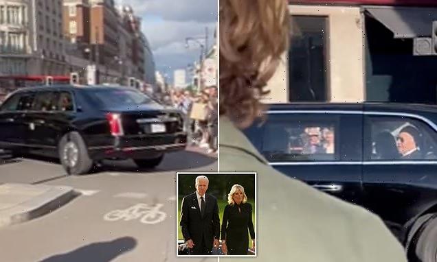 Moment Biden's Beast gets snarled up in London's roads
