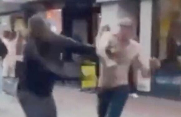 Old fella in ‘UFC’ brawl outside McDonald’s with 3 men as crowd shout ‘WTF’