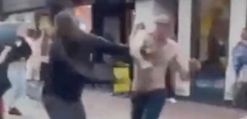 Old fella in ‘UFC’ brawl outside McDonald’s with 3 men as crowd shout ‘WTF’