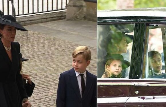 Prince George and Princess Charlotte arrive at Queen's funeral