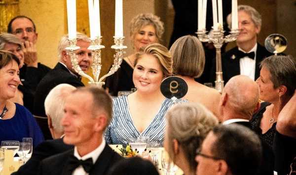 Princess Amalia wears dazzling blue sequined dress with Queen Maxima
