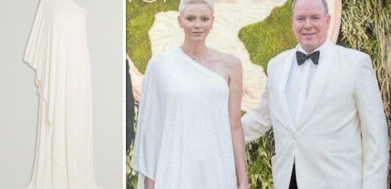 Princess Charlene of Monaco wears white one-shoulder dress