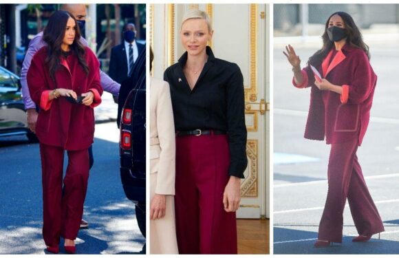 Princess Charlene wears same £1,680 red trousers as Meghan Markle