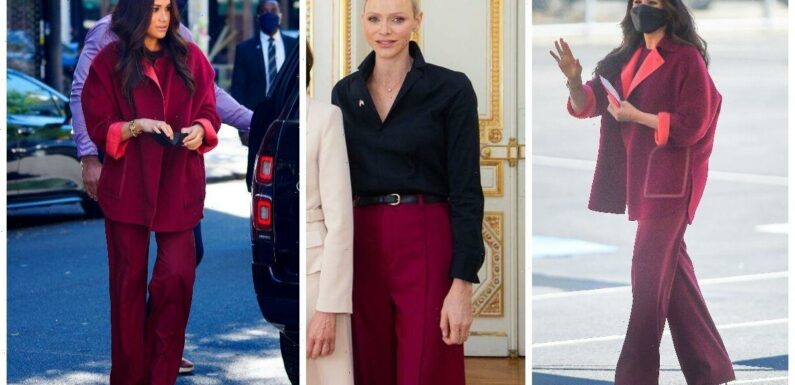Princess Charlene wears same £1,680 red trousers as Meghan Markle