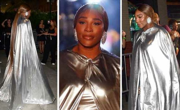 Serena Williams turns heads as she takes to catwalk in metallic cape