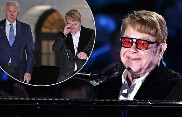 Sir Elton John becomes emotional as he performs at the White House