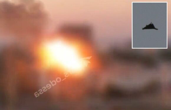 Terrifying moment Russian 'Kamikaze drone' crashes into building in huge fireball as new weapon unleashed for first time | The Sun