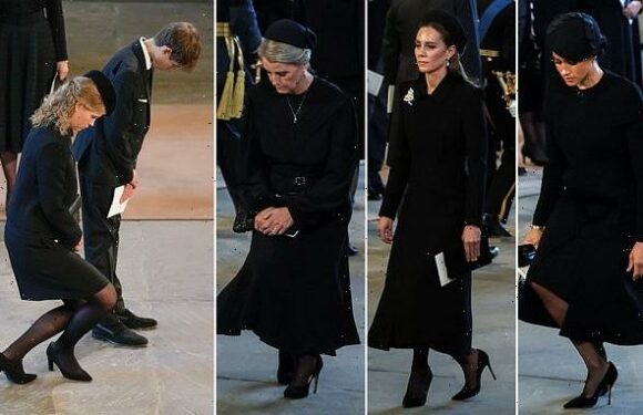 The royal ladies curtsey for their Queen