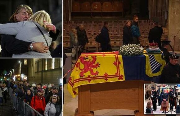 Thousands queue into night in Edinburgh to see Queen's coffin