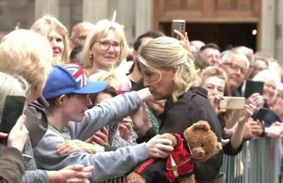 Touching moment Sophie Wessex shares emotional hug with young boy after he gives her a teddy bear | The Sun