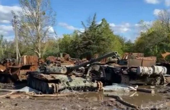 Ukraine finds new TANK GRAVEYARD packed with wrecked Russian vehicles near Izyum massacre as Putin’s soldiers flee | The Sun