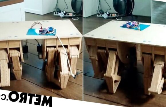 Watch this 12-legged walking table take its first steps