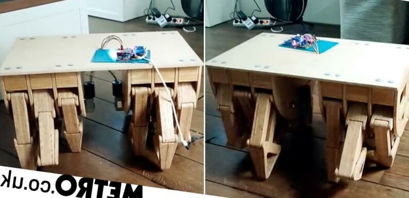 Watch this 12-legged walking table take its first steps