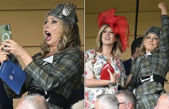 Carol Vorderman puts on animated display while celebrating Ascot wins
