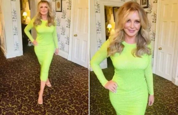 Carol Vorderman stuns in a skintight neon dress as she glams up after workout | The Sun