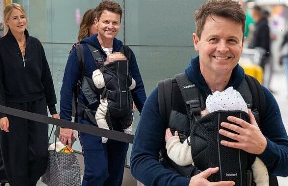 Declan Donnelly cradles baby son Jack, 3 months, in Australia