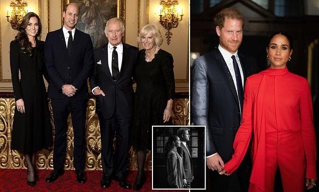 Defiant' Meghan poses like a CEO with 'dour' Harry  in new portraits