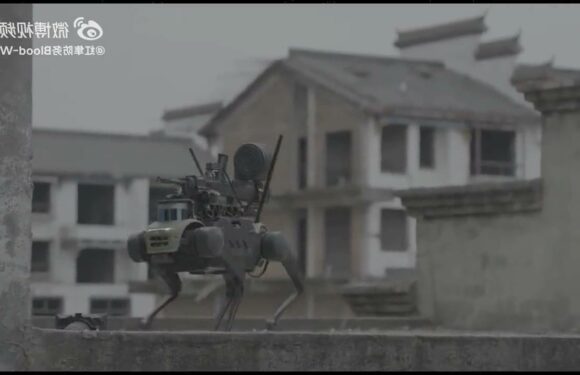 Dramatic moment Chinese drone drops killer robot dog 'into battle zone' as Xi ‘eyes aerial swarm invasion of Taiwan’ | The Sun