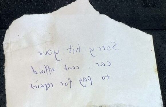 Driver smashes into parked car and only leaves an apology note