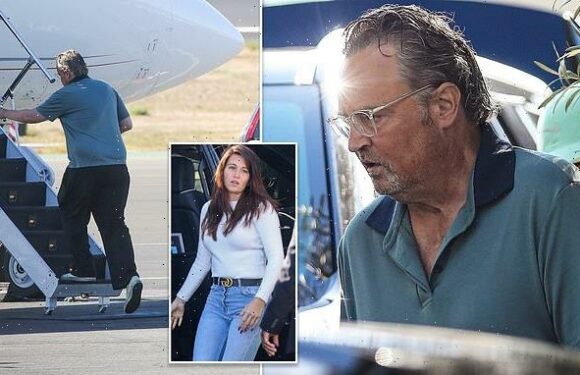EXC: Matthew Perry boards private jet with mystery brunette