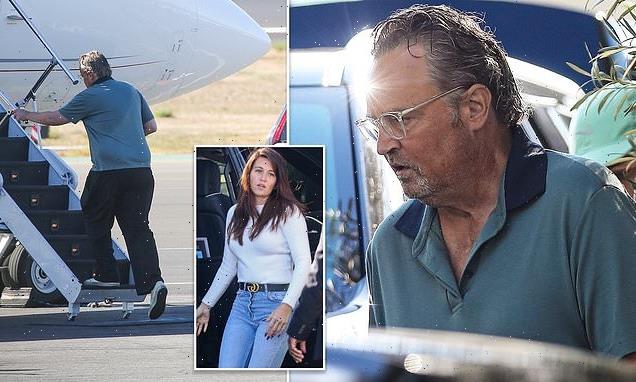 EXC: Matthew Perry boards private jet with mystery brunette