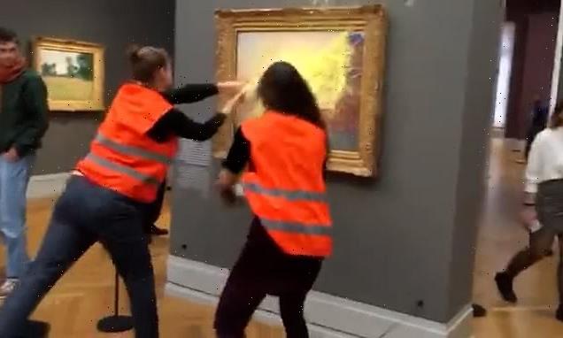 German climate activists throw MASH POTATOES over Monet's 'Les Meules'