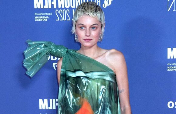 In the Bag! Emma Corrin Wears Goldfish Dress to 'My Policeman' Premiere