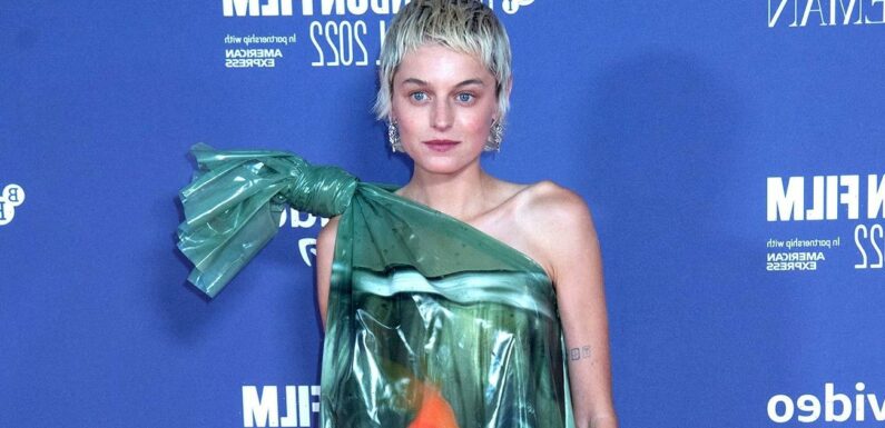 In the Bag! Emma Corrin Wears Goldfish Dress to 'My Policeman' Premiere