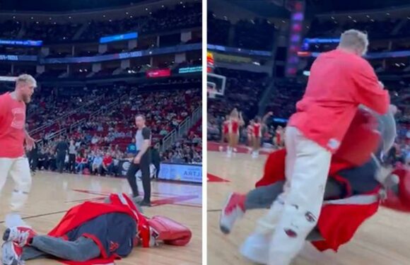 Jake Paul 'Knocks Out' Rockets Mascot In Hilarious Courtside Tiff