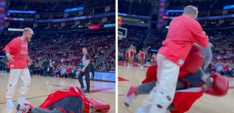 Jake Paul 'Knocks Out' Rockets Mascot In Hilarious Courtside Tiff