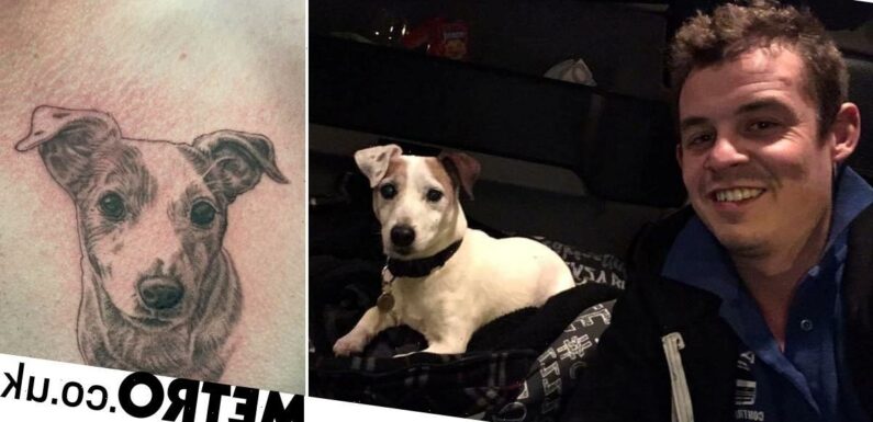 Man gets tattoo portrait of beloved dog using the pooch's ashes