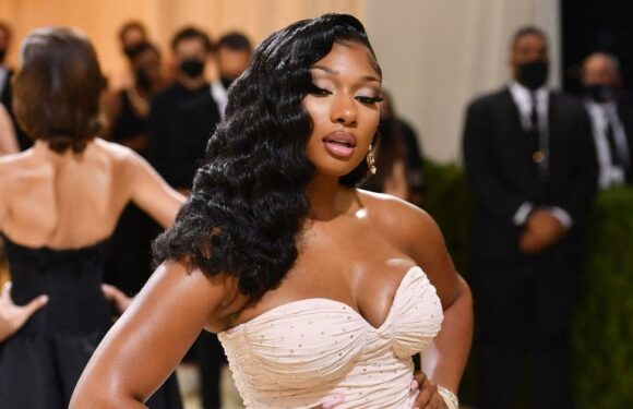 Megan Thee Stallion Pairs a Cutout Cone Bra With a Vampy Manicure
