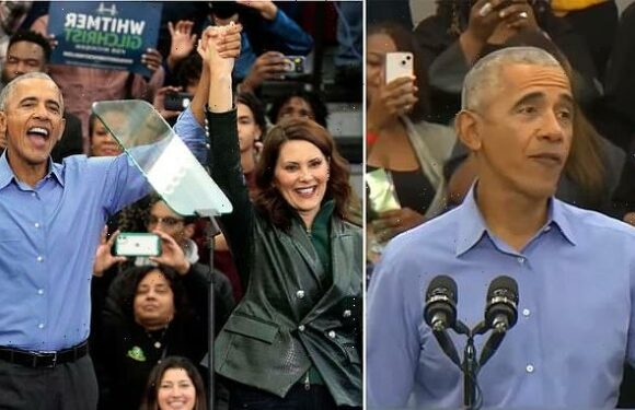 Moment Obama scolds heckler while speaking at rally ahead of midterms