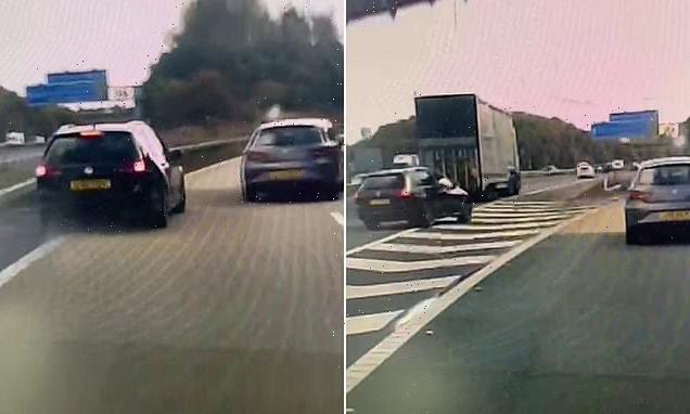 Moment driver makes last-minute swerve towards M60 off-ramp