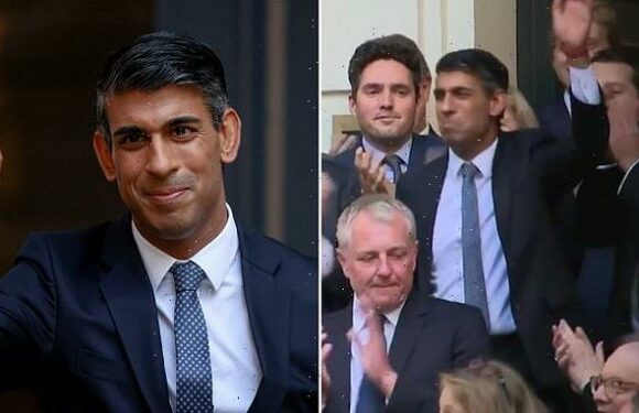 Moment new PM Rishi Sunak appears to levitate as he celebrates win