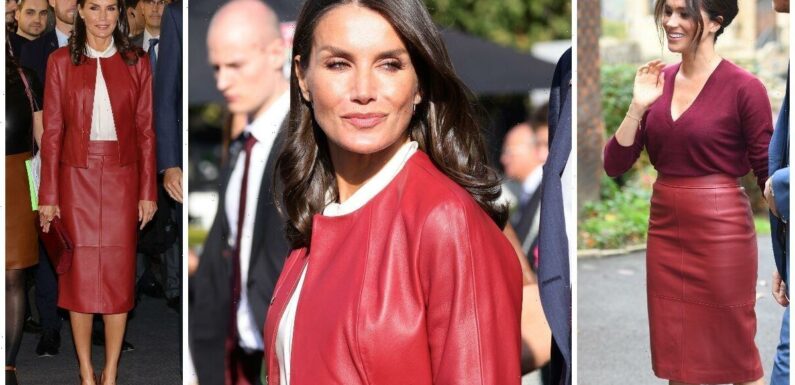 Queen Letizia wears Meghan Markle’s £369 Hugo Boss red leather skirt