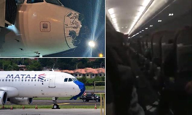 Shocking moment a Paraguayan airplane's nose is SHATTERED